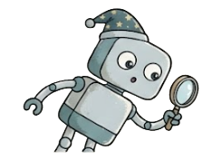 Robot mascot with magnifying glass